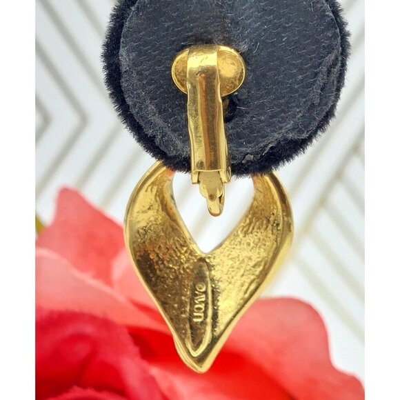 Avon Door Knocker Gold Tone Dangle Clip On Earrings Dangle Drop 1.5" - Picture 10 of 12